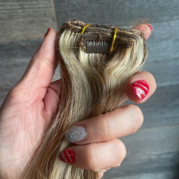 HUMAN HAIR 18” brown blonde clip in hair extensions - Picture 7 of 7